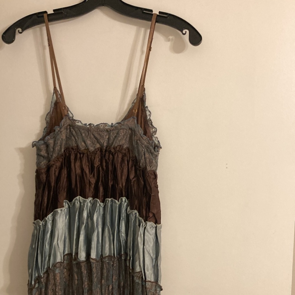 Vintage Guess Ruffled Baby Doll Dress Women's S Brown Teal Fairy Lace Y2K - Picture 3 of 10
